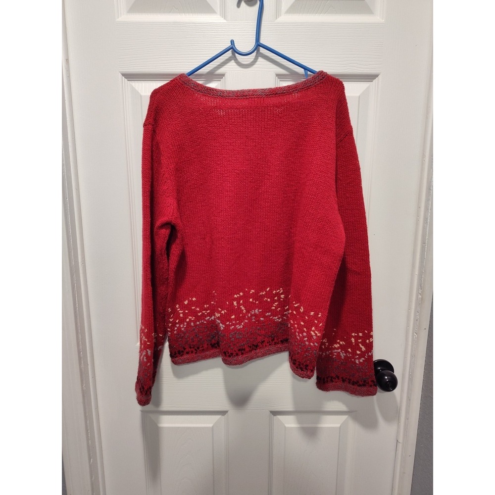 J Jill Sweater Red Gray V-Neck Embroidered Linen Lambswool Mohair size Medium - Picture 2 of 11